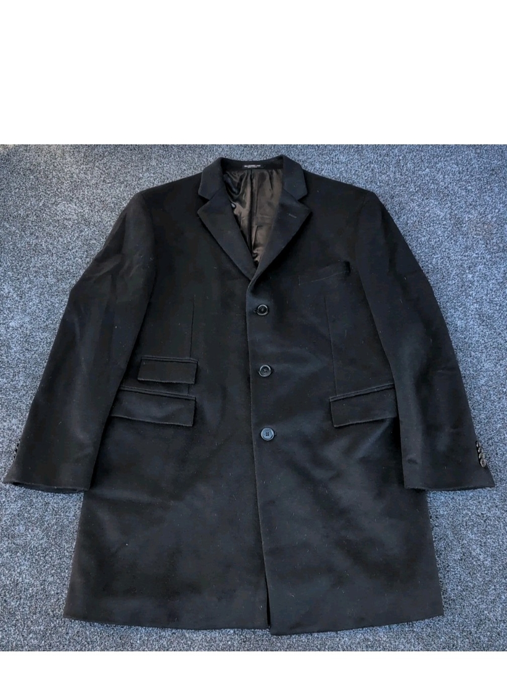 John Varvatos Jacket Mens 44R Black Wool Cashmere Blend Overcoat Star USA 3 Btn
